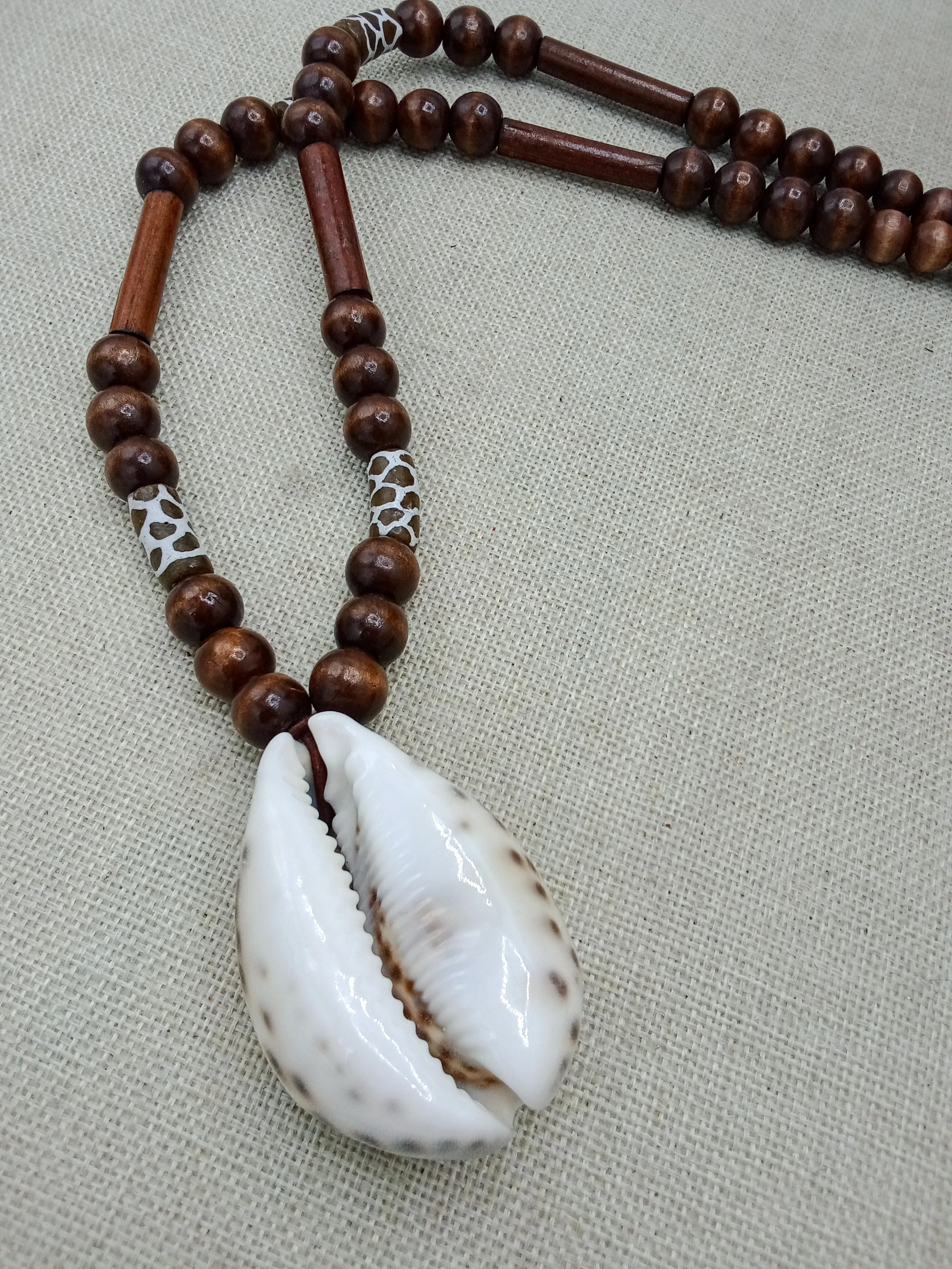 African Cowrie Shell Beaded Wooden Jewelry Ethnic Handmade Statement Fashion Necklace Gift for Him