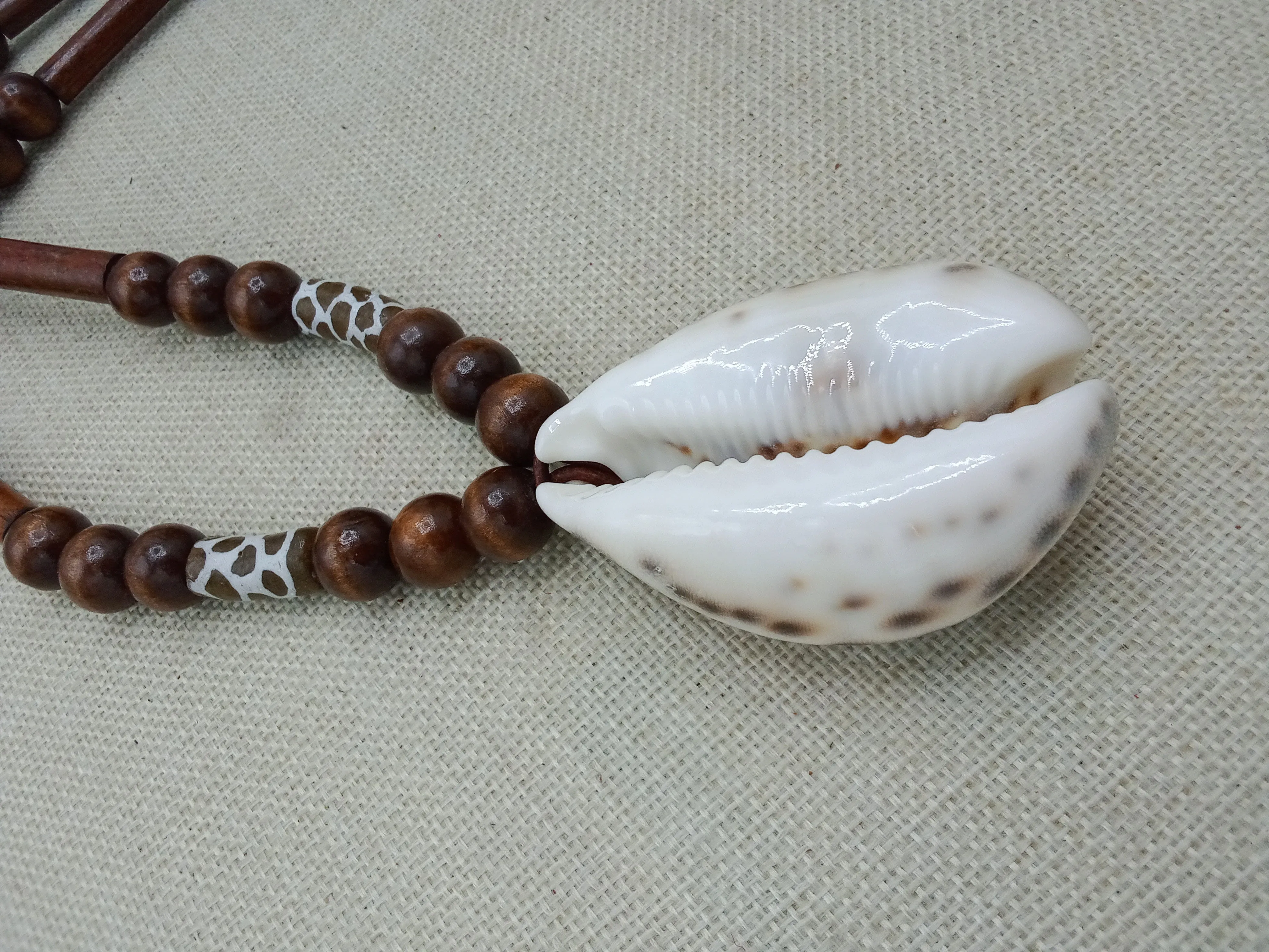 African Cowrie Shell Beaded Wooden Jewelry Ethnic Handmade Statement Fashion Necklace Gift for Him