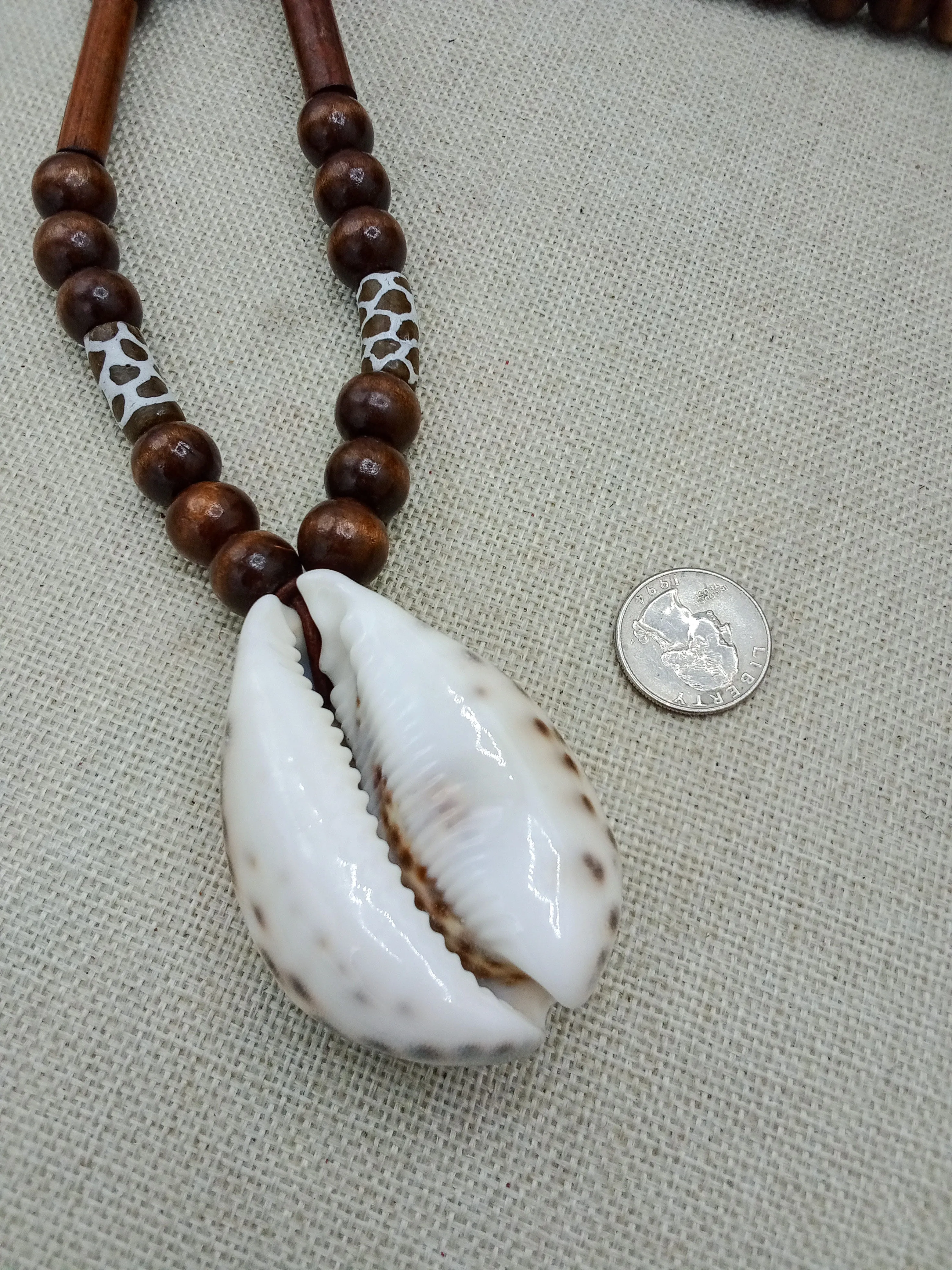 African Cowrie Shell Beaded Wooden Jewelry Ethnic Handmade Statement Fashion Necklace Gift for Him