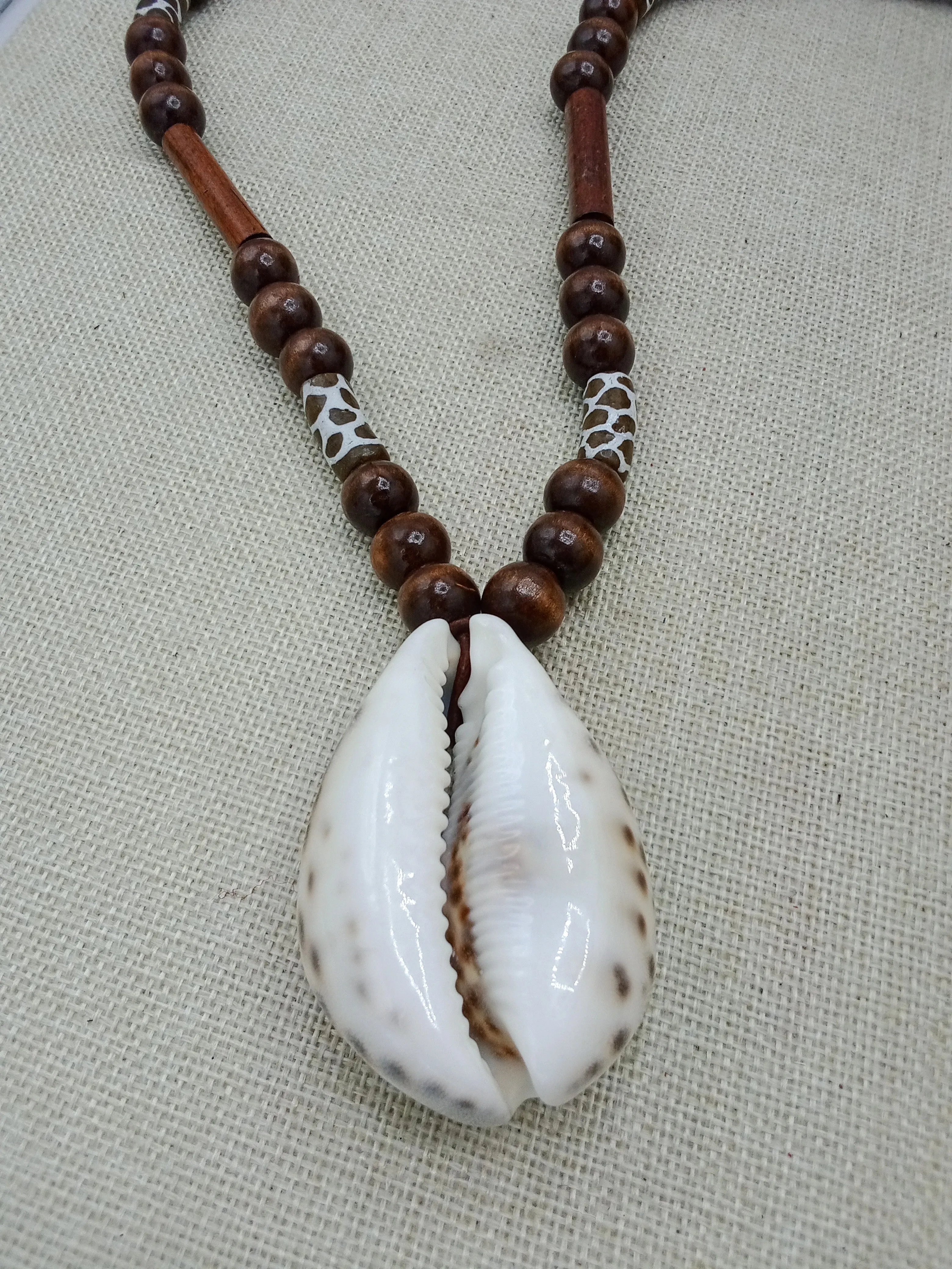 African Cowrie Shell Beaded Wooden Jewelry Ethnic Handmade Statement Fashion Necklace Gift for Him