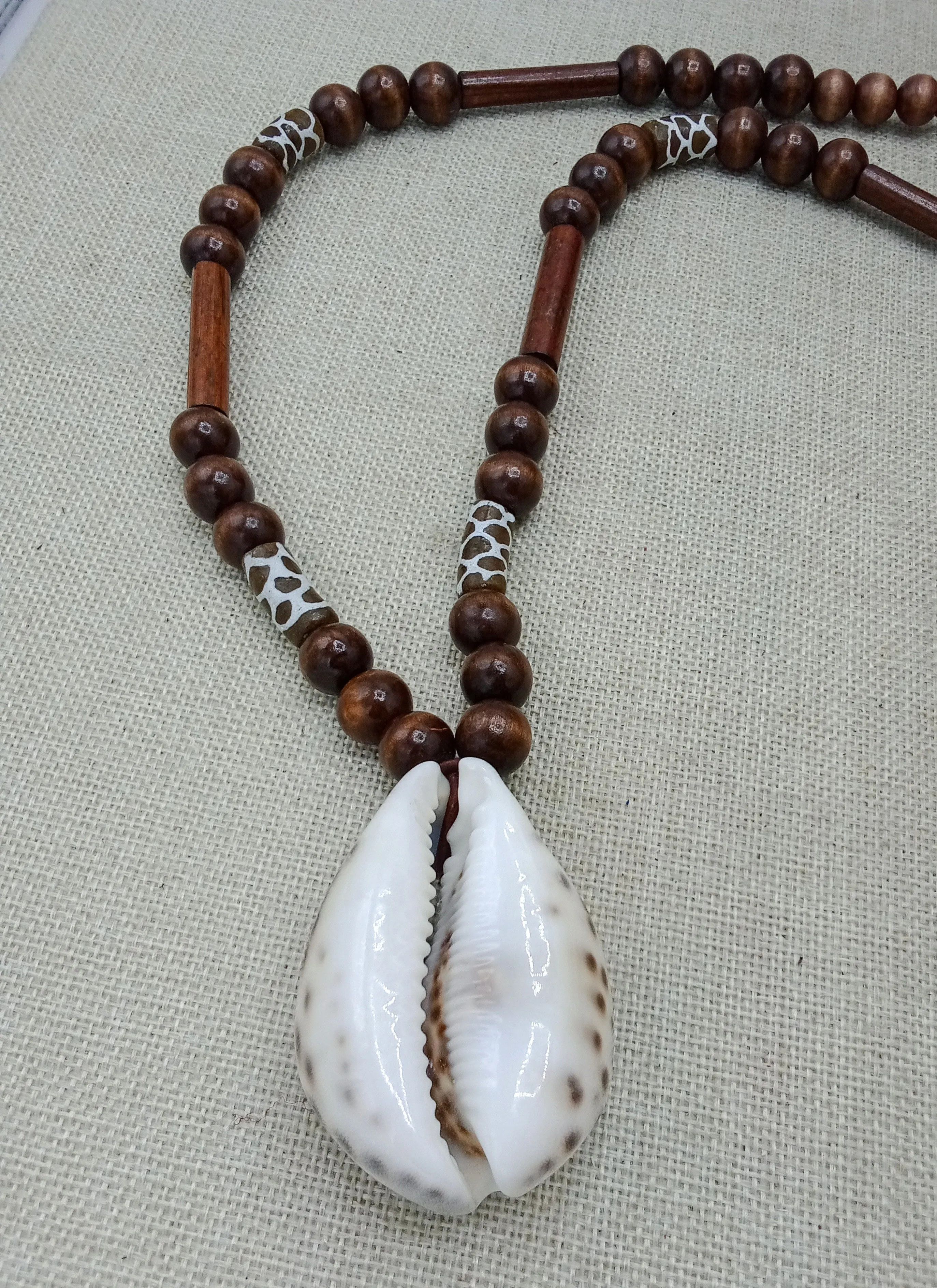 African Cowrie Shell Beaded Wooden Jewelry Ethnic Handmade Statement Fashion Necklace Gift for Him