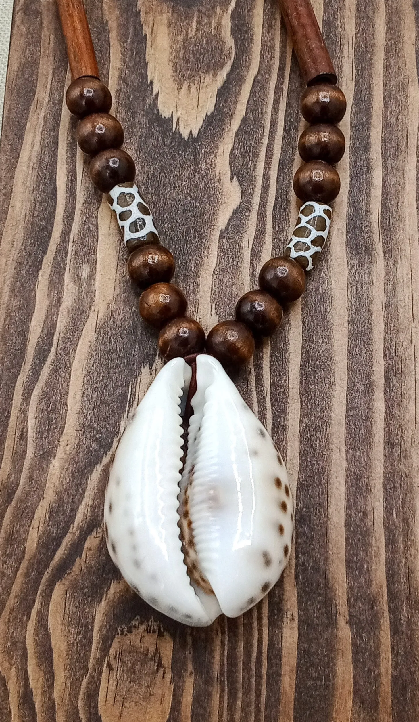 African Cowrie Shell Beaded Wooden Jewelry Ethnic Handmade Statement Fashion Necklace Gift for Him