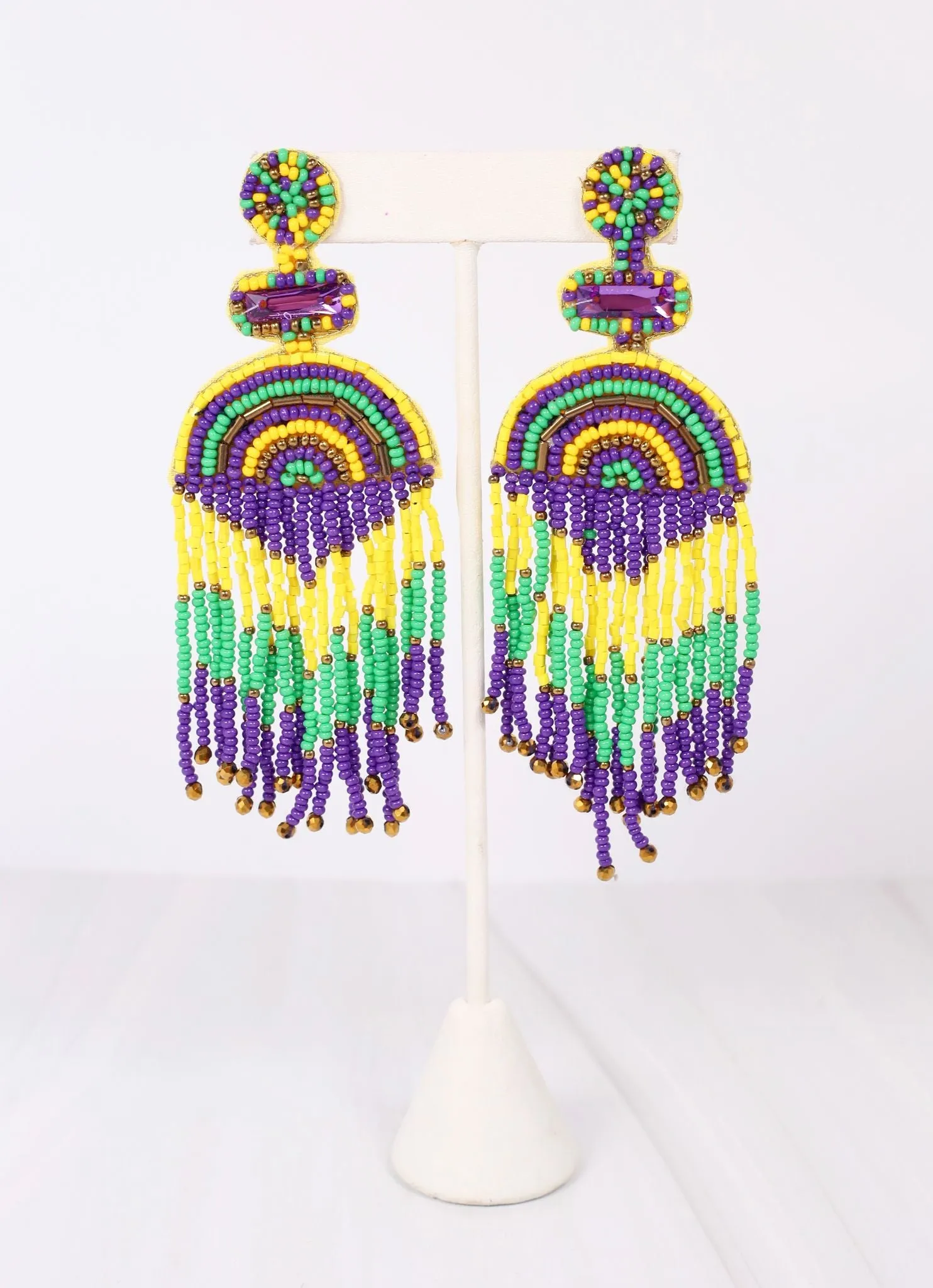 Aurelia Beaded Fringe Drop Earring PURPLE