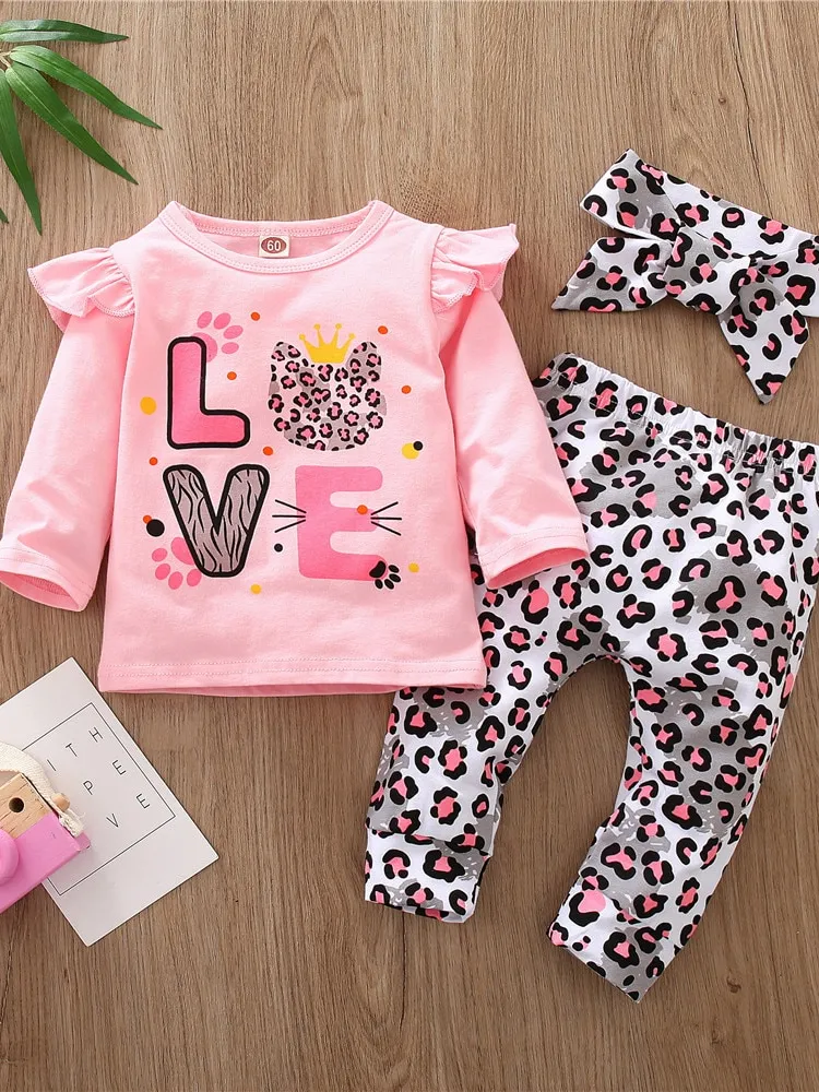 Baby Love Kitten Long Sleeve Leopard Print Legging Set