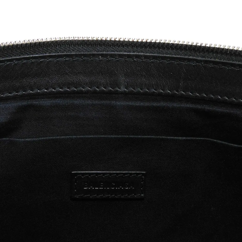 BALENCIAGA Clutch bag 373834 AQ3BN 9260 Cotton canvas x smooth calfskin Natural x Black New logo Navy clip M mens