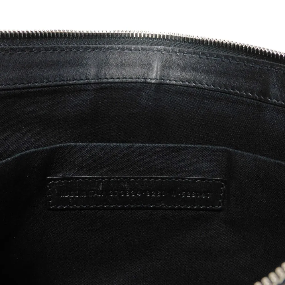 BALENCIAGA Clutch bag 373834 AQ3BN 9260 Cotton canvas x smooth calfskin Natural x Black New logo Navy clip M mens