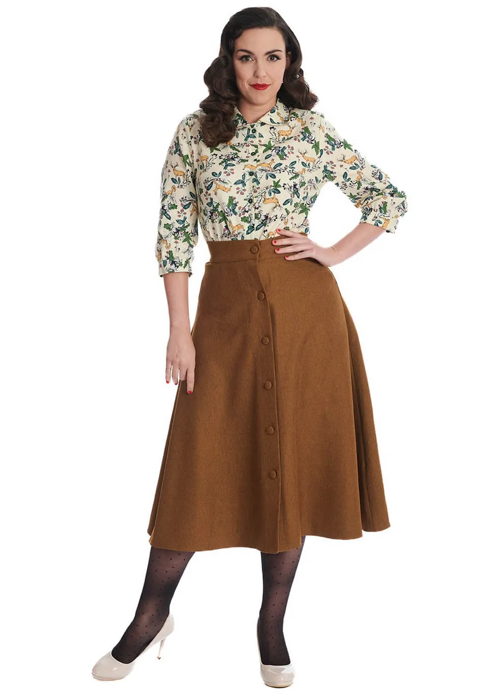 Banned Book Worm 50's Flared Skirt Khaki