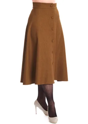 Banned Book Worm 50's Flared Skirt Khaki