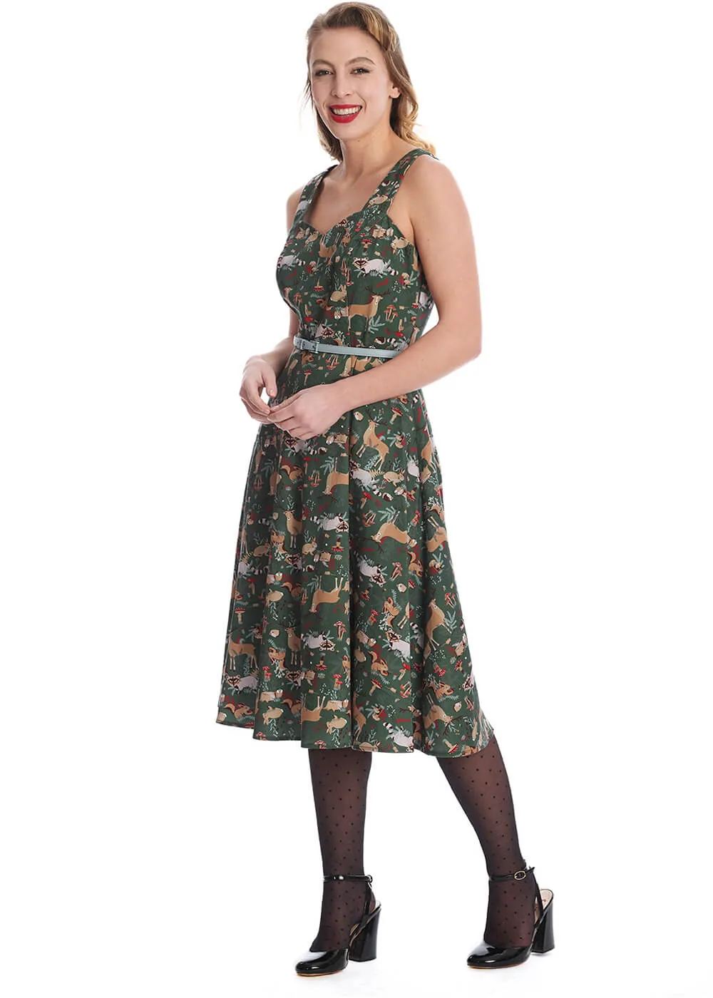 Banned Woodland Creature 50's Swing Dress Green