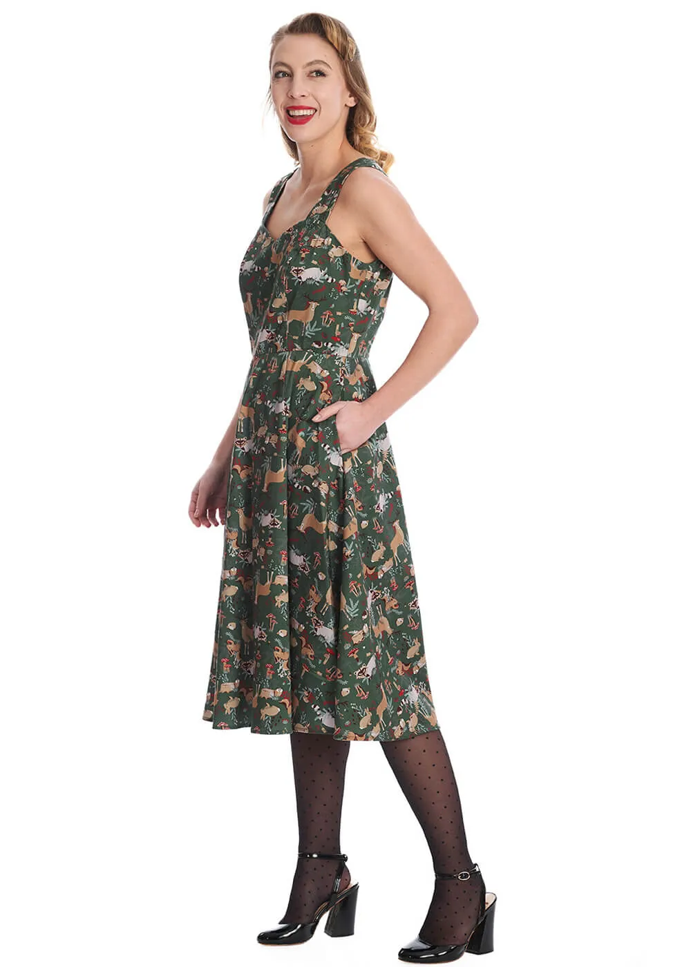 Banned Woodland Creature 50's Swing Dress Green