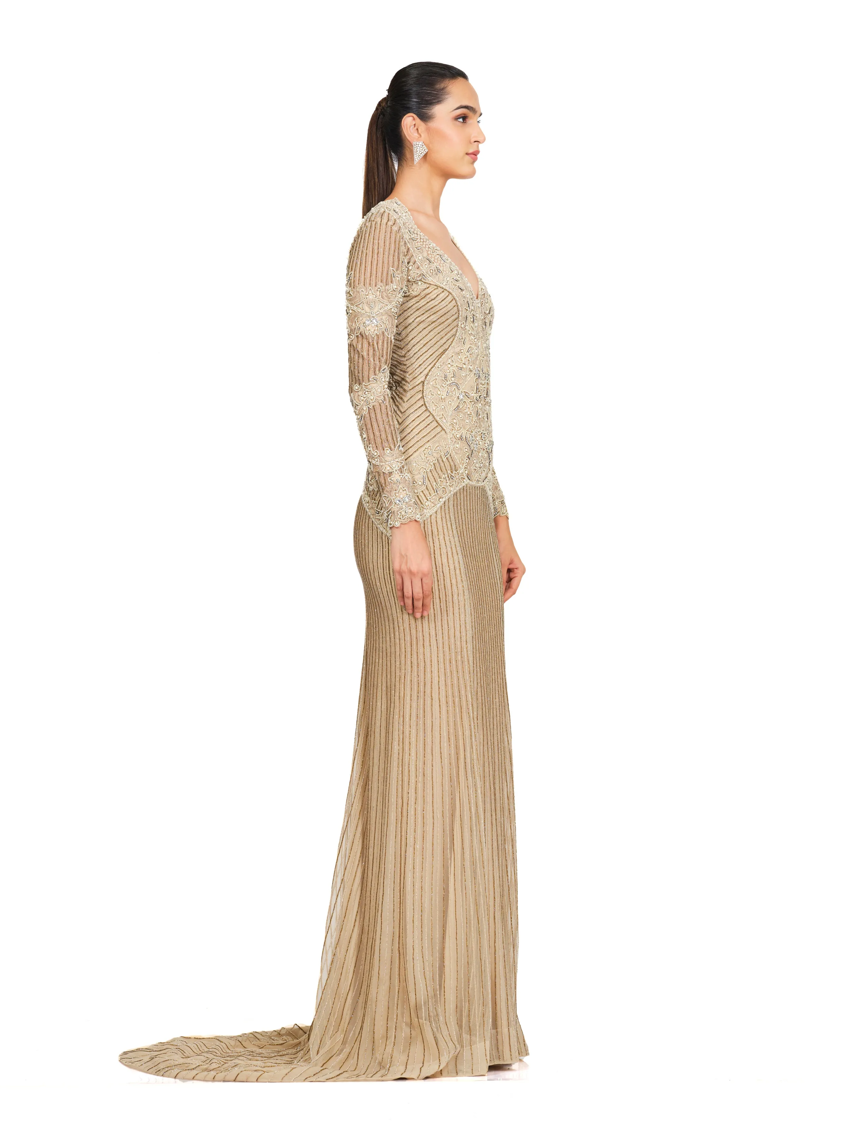 Beaded Embroidered Long Gown