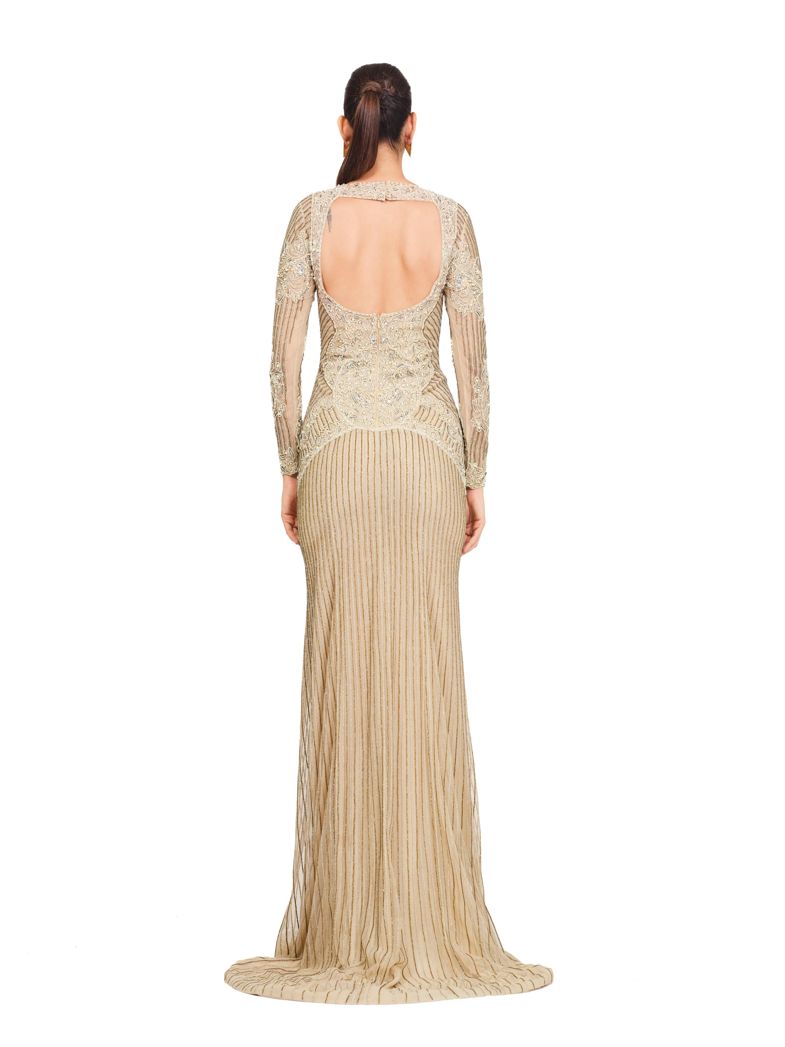 Beaded Embroidered Long Gown