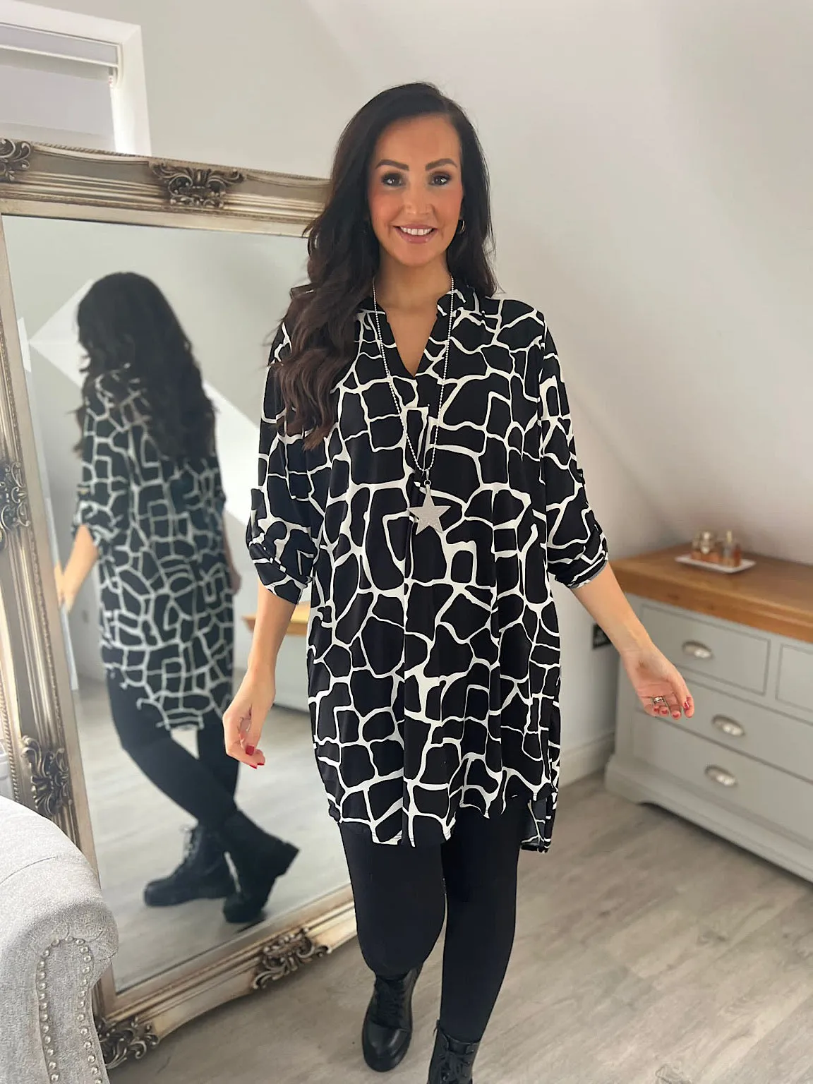 Black Animal Print Tunic Gloria