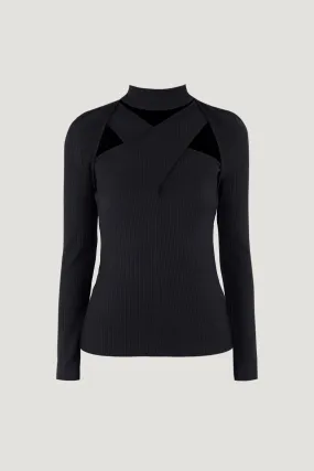 Black Cross Cut-out Detail Turtleneck Top