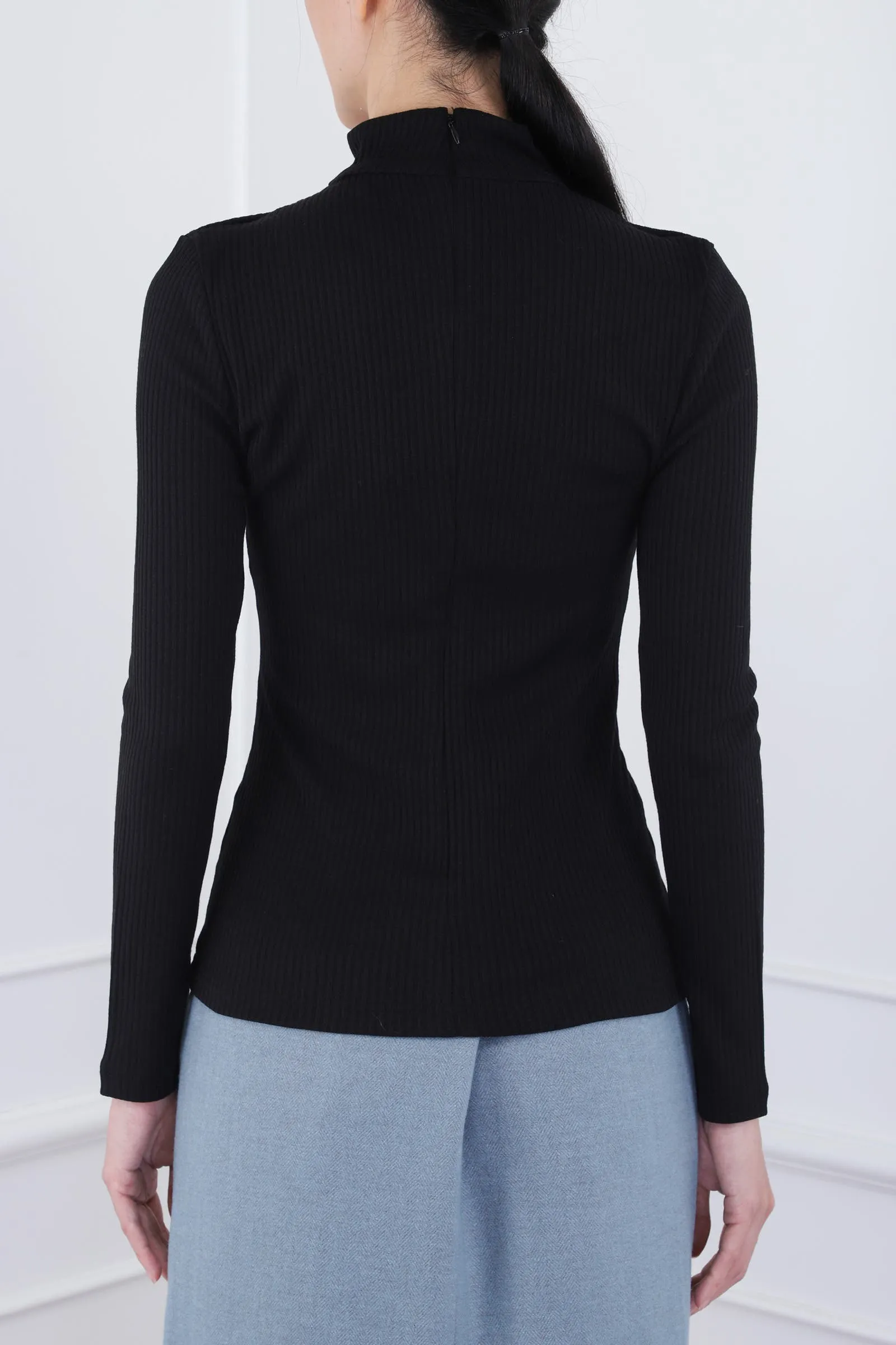 Black Cross Cut-out Detail Turtleneck Top