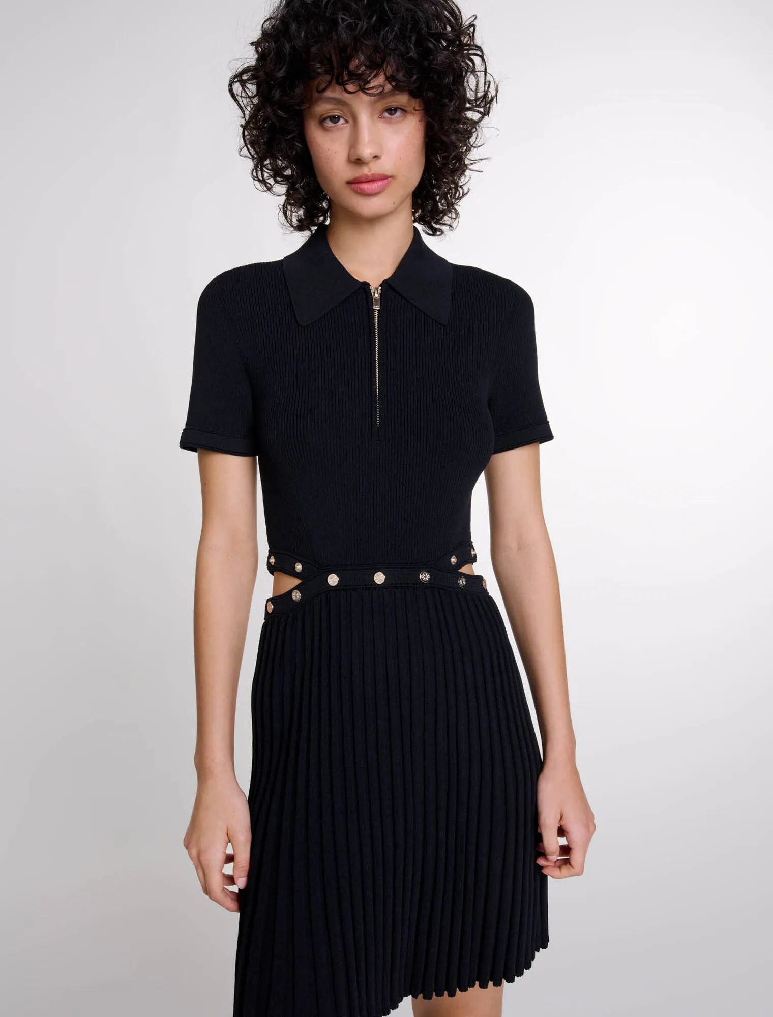 Black featured Short knit dress