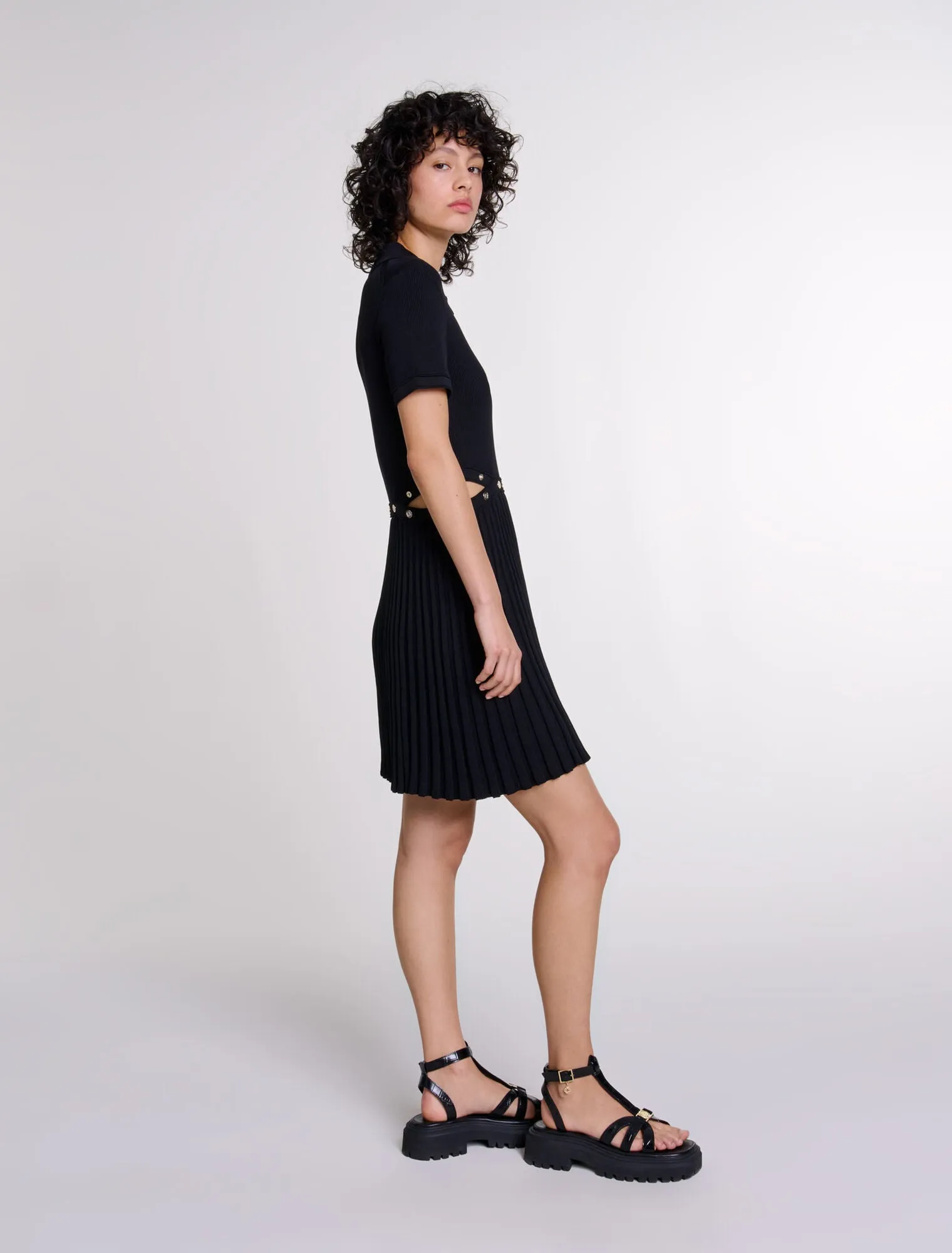 Black featured Short knit dress