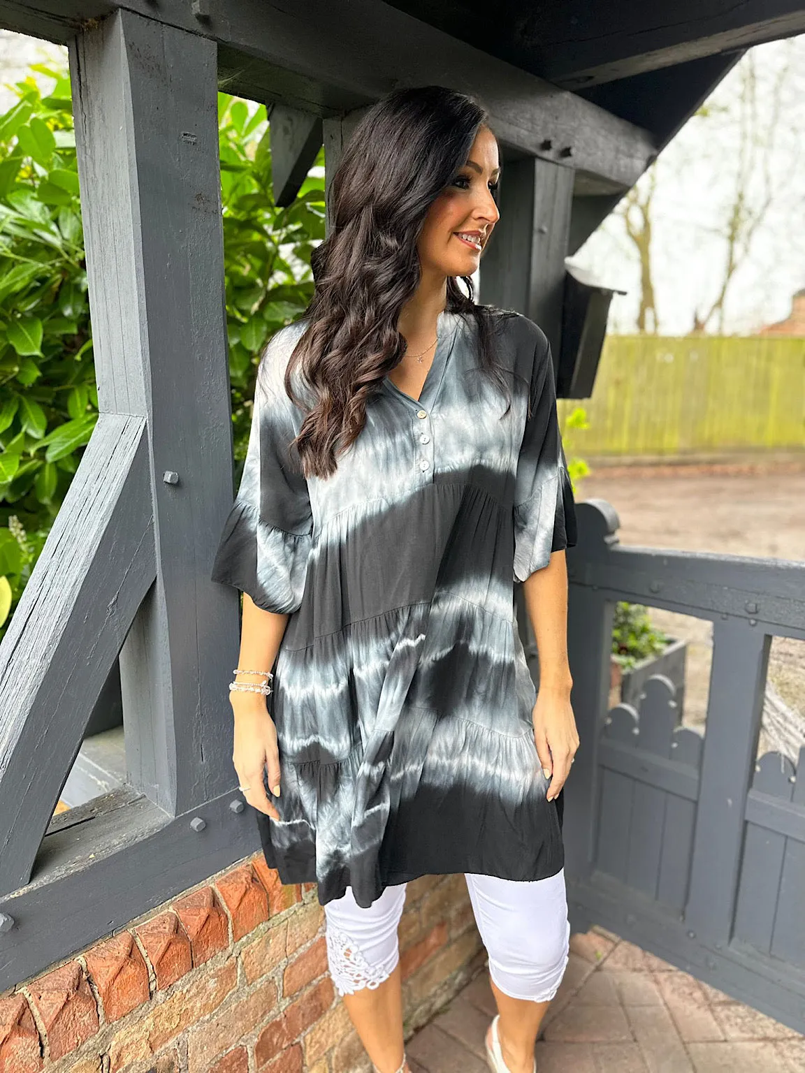 Black Tie Dye Tiered Tunic Hattie