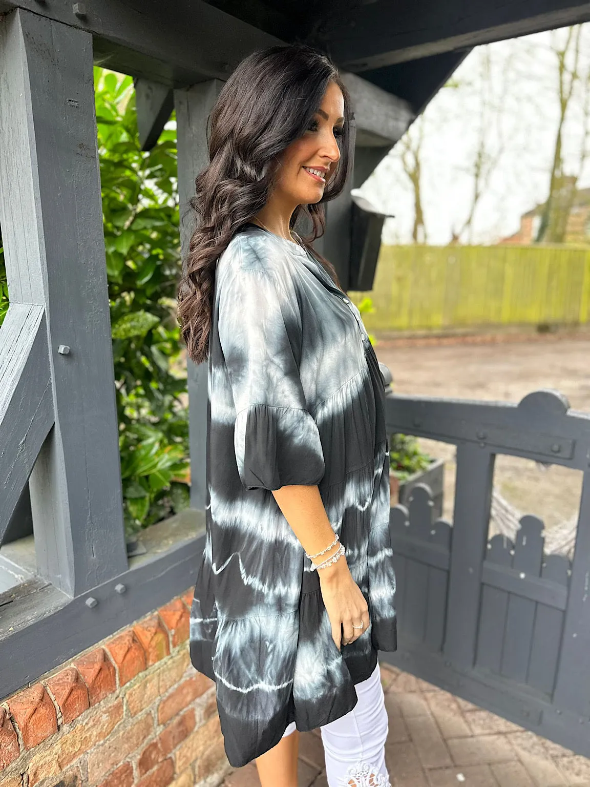 Black Tie Dye Tiered Tunic Hattie