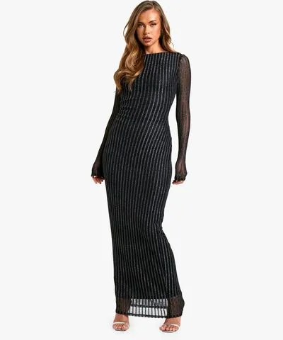 boohoo Womens Boat Neck Metallic Rib Maxi Dress