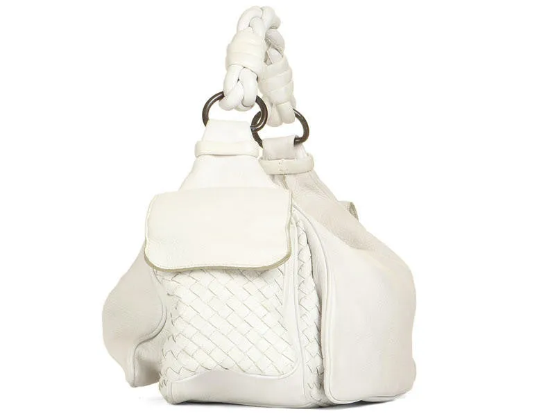 Bottega Veneta White Leather Cocker Satchel