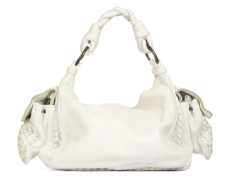 Bottega Veneta White Leather Cocker Satchel