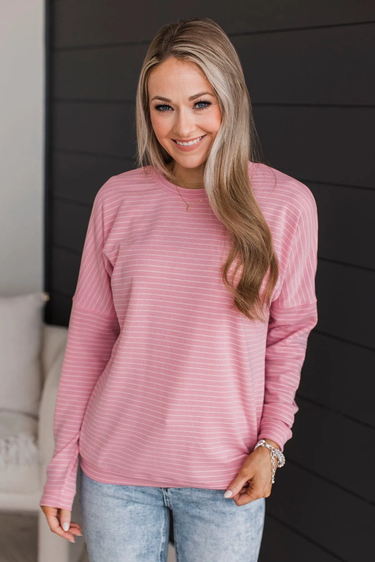 Brighten My Day Striped Pullover Top- Pink