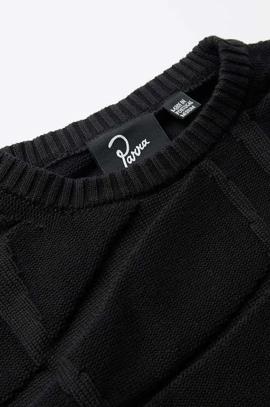 by Parra cotton jumper Your Boring Abstract Village Knitted Pullover black color 52330