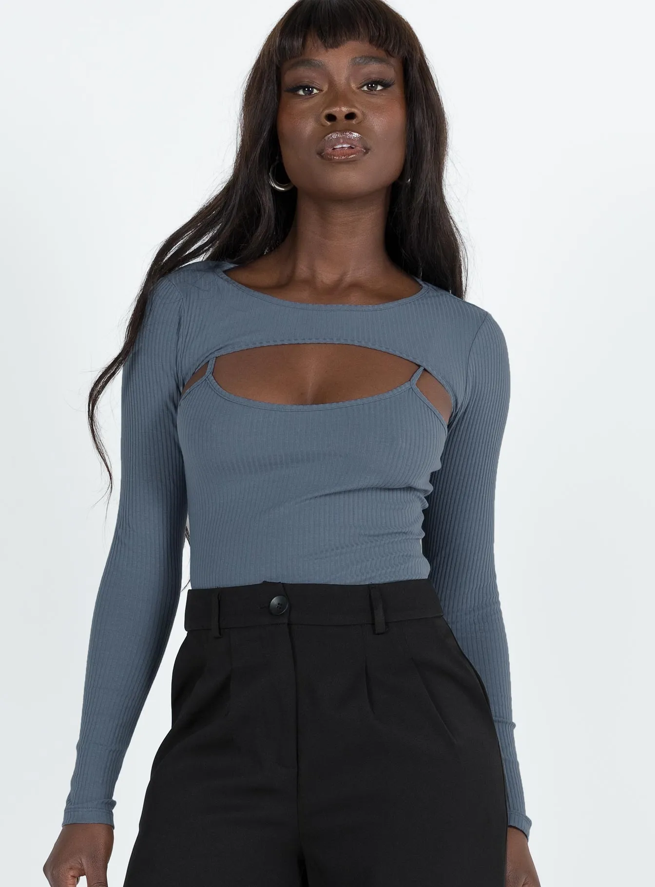 Calla Long Sleeve Bodysuit Steel