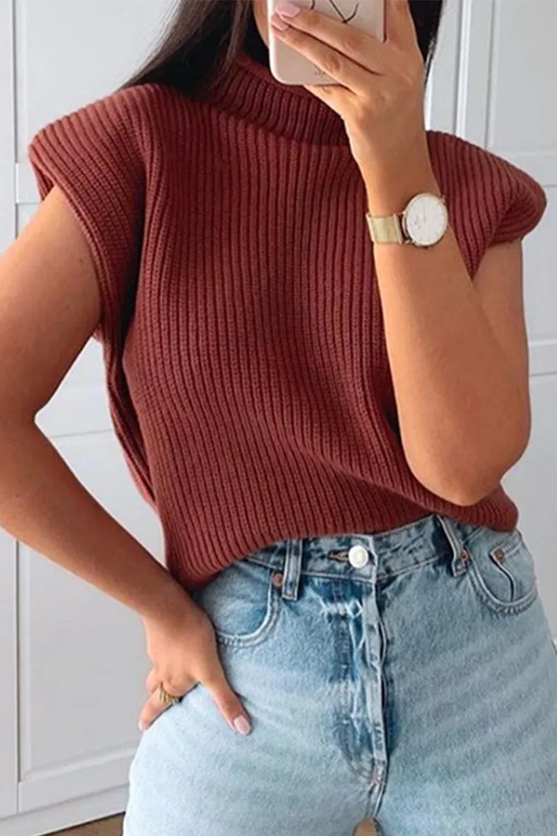 Casual Solid Turtleneck Tops