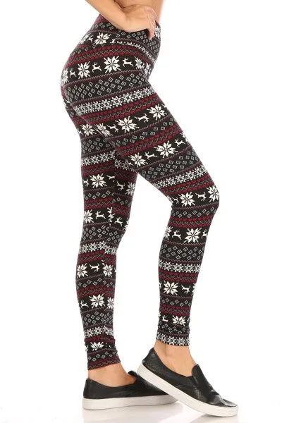 Christmas Fair Isle Burgundy Soft Lounge Fleece Lined Leggings Pants