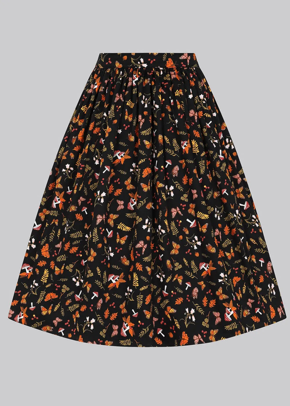 Collectif Jasmine Woodland Butterfly 50's Swing Skirt Black