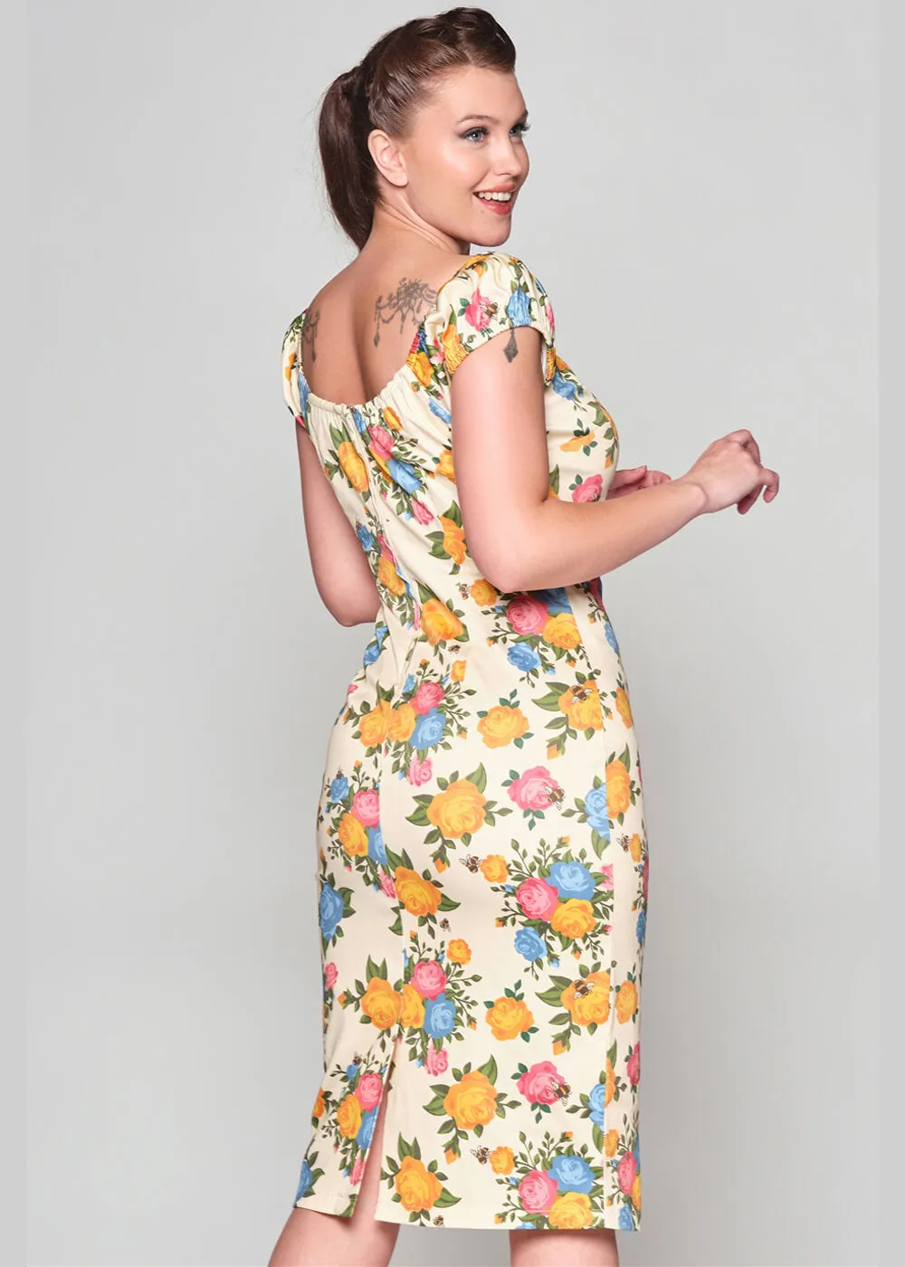 Collectif Lorena Rose Garden 50's Pencil Dress Multi