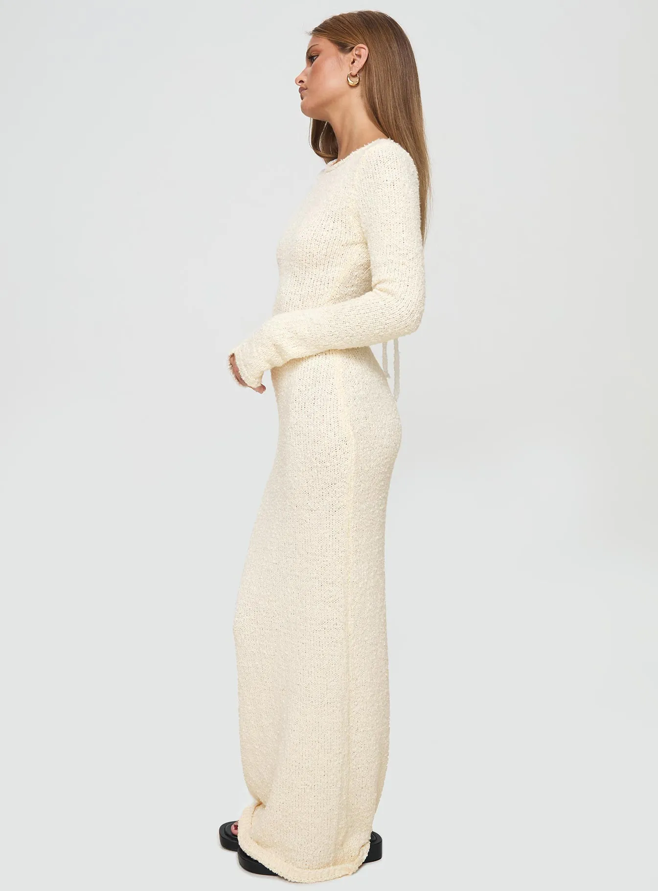 Cosy Up Long Sleeve Boucle Maxi Dress Cream