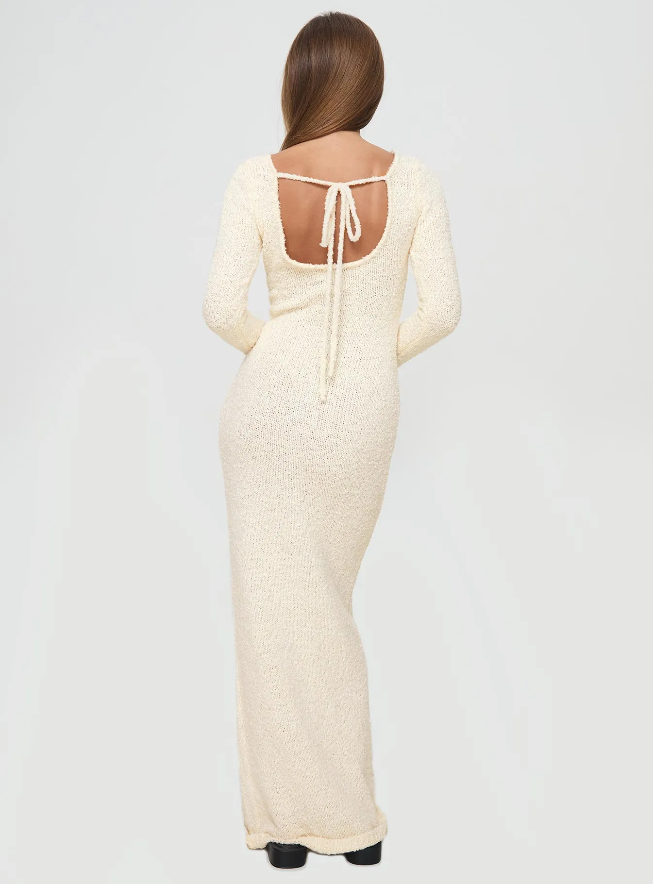 Cosy Up Long Sleeve Boucle Maxi Dress Cream