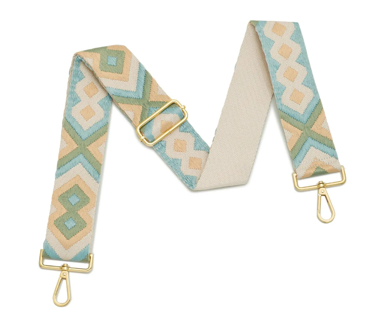 Crossbody Strap - Light Blue and Cream Bohemian Print (Gold Hardware)