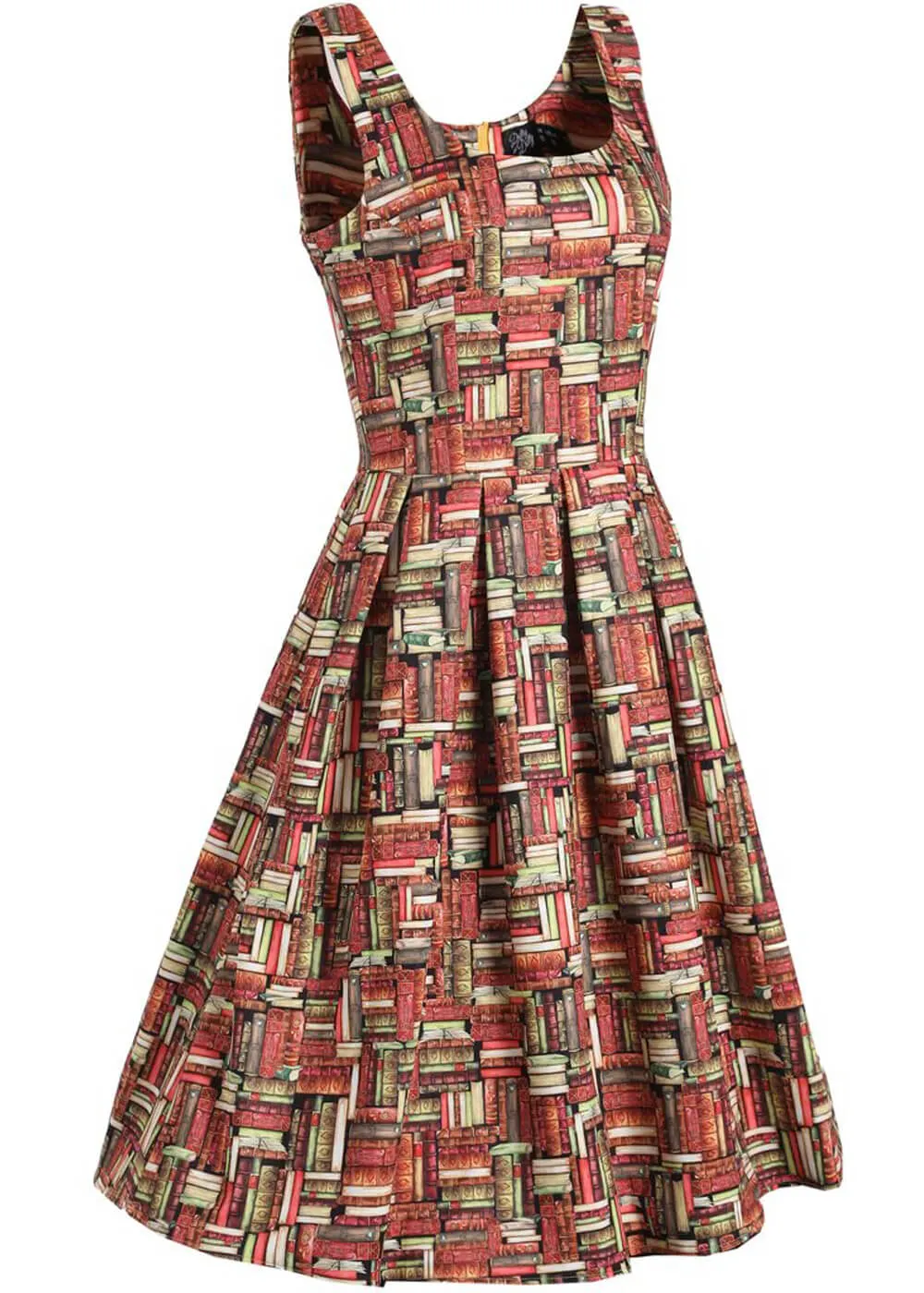 Dolly & Dotty Amanda Book Stack 50's Swing Dress Brown