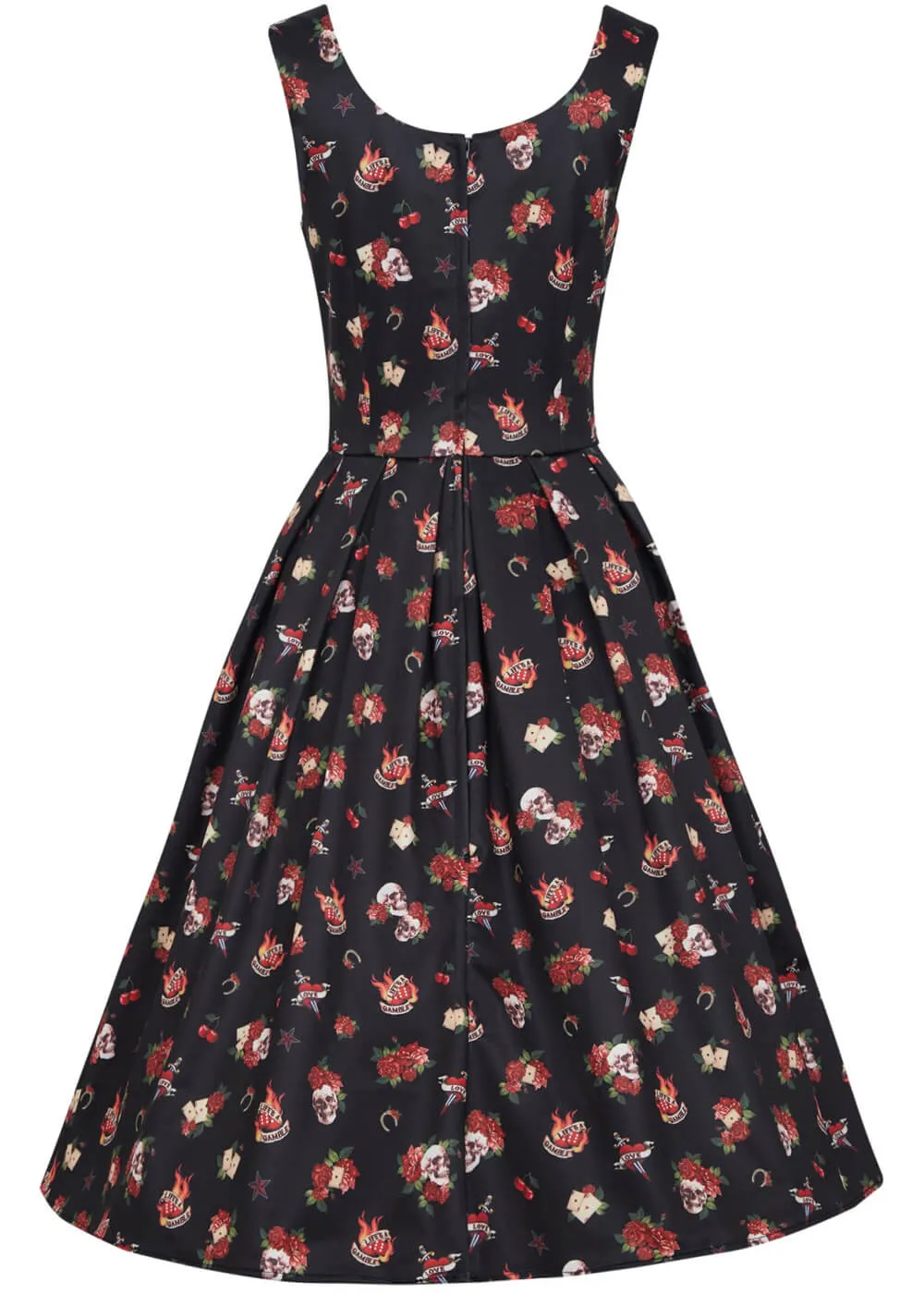 Dolly & Dotty Amanda Rockabilly Skull Rose 50's Swing Dress Black