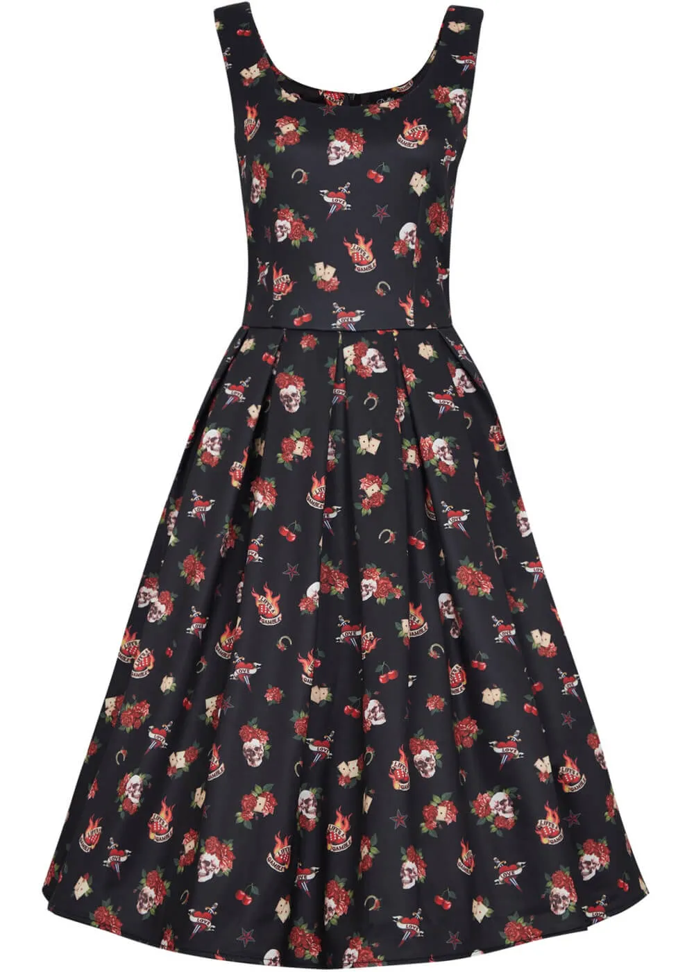 Dolly & Dotty Amanda Rockabilly Skull Rose 50's Swing Dress Black