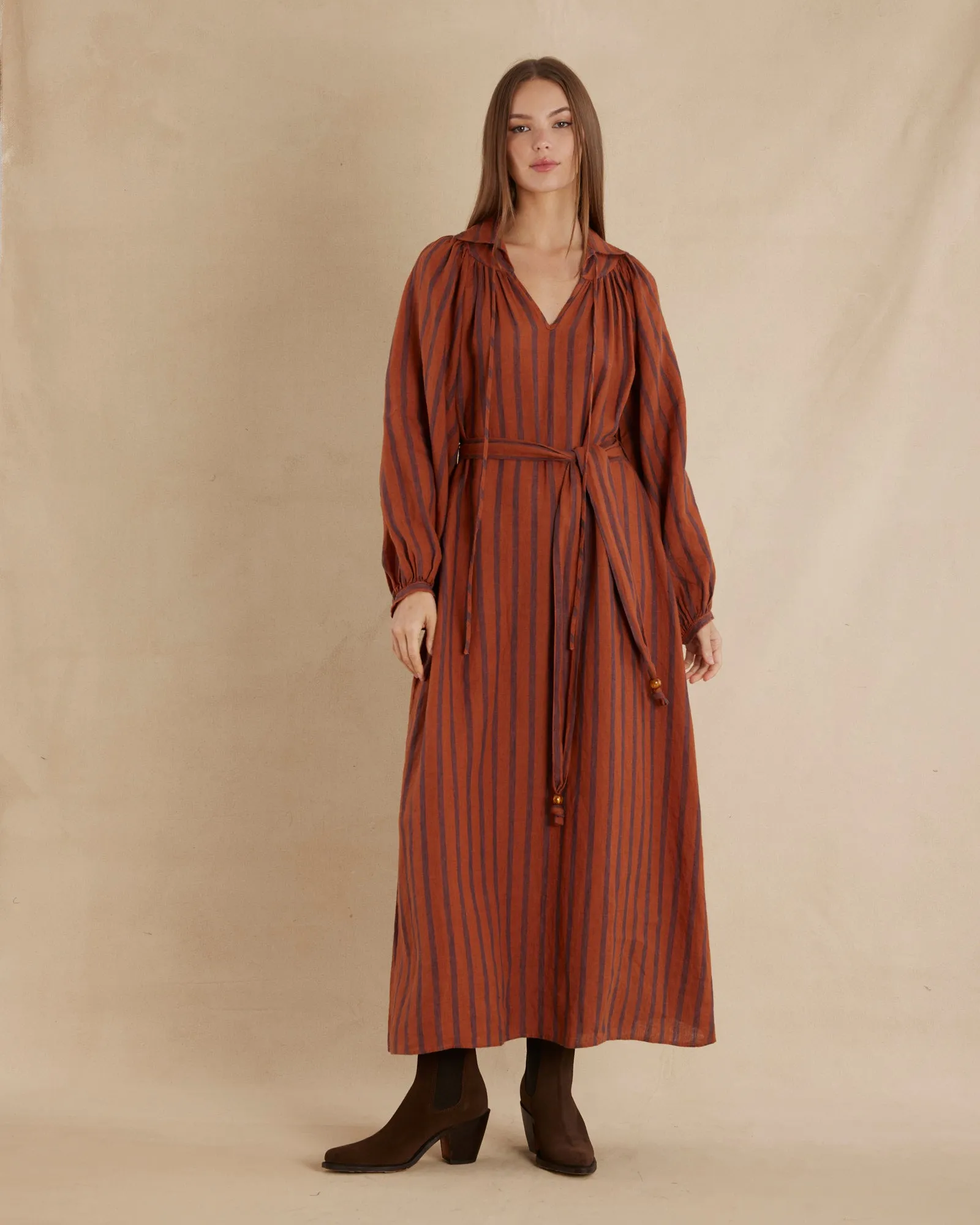 Estelle Linen Tunic Maxi Dress - Rust