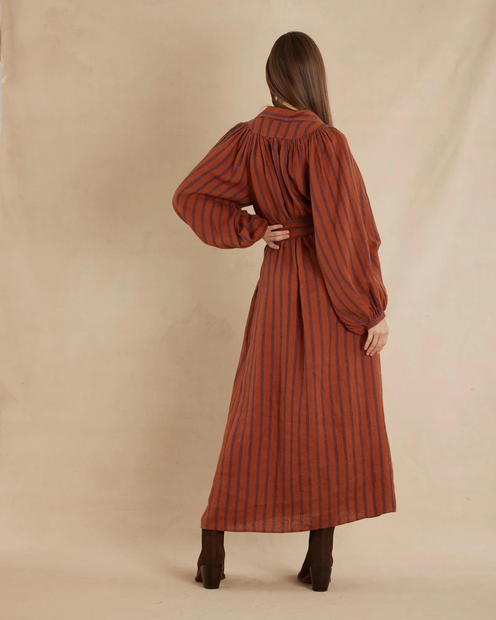 Estelle Linen Tunic Maxi Dress - Rust