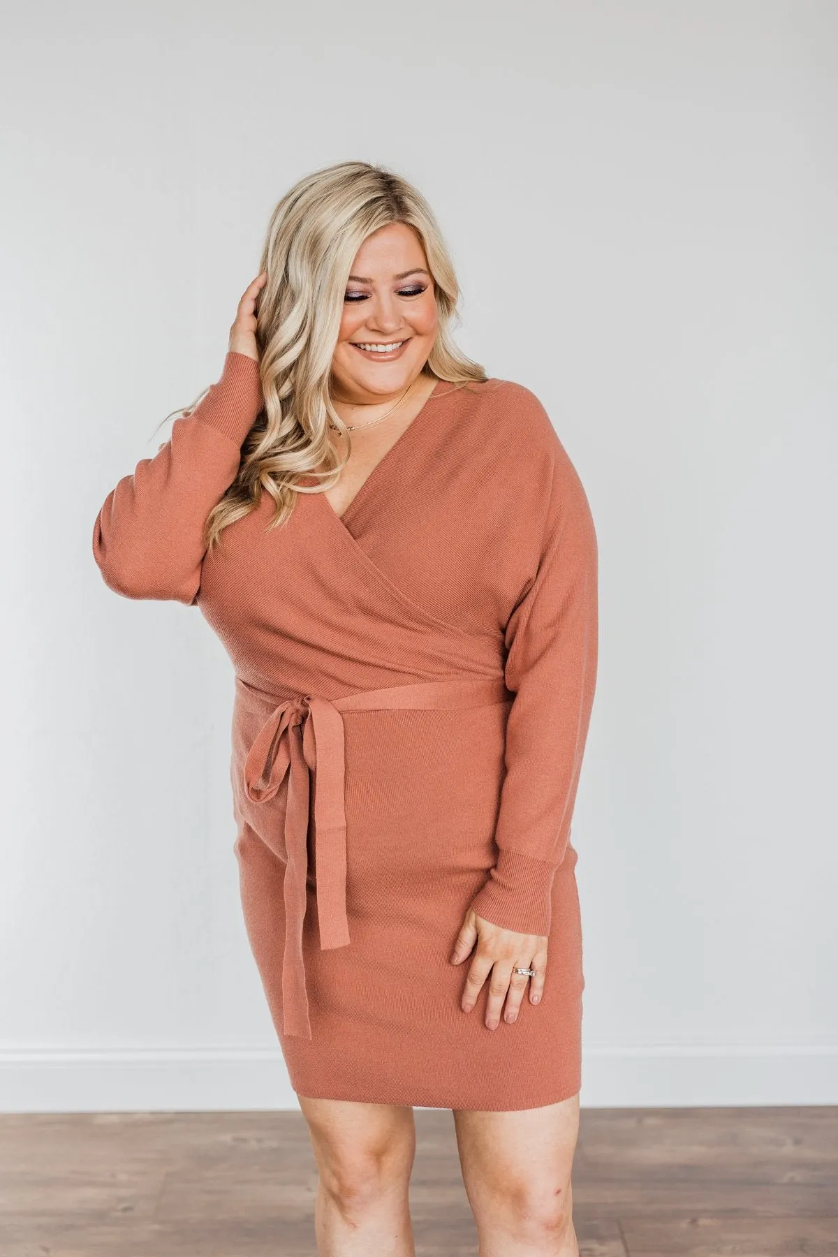 Feeling Smitten Long Sleeve Knit Dress- Mauve