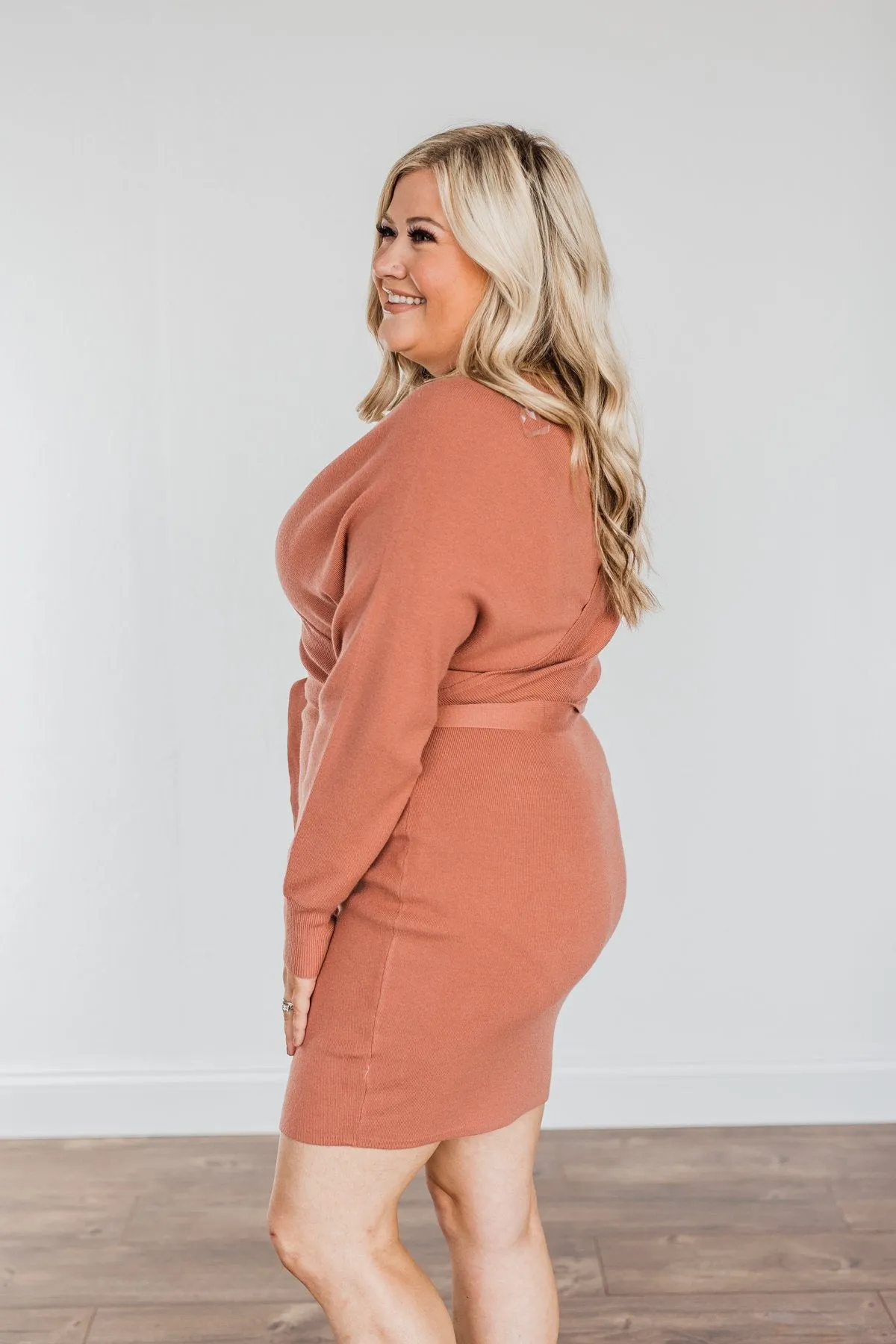 Feeling Smitten Long Sleeve Knit Dress- Mauve