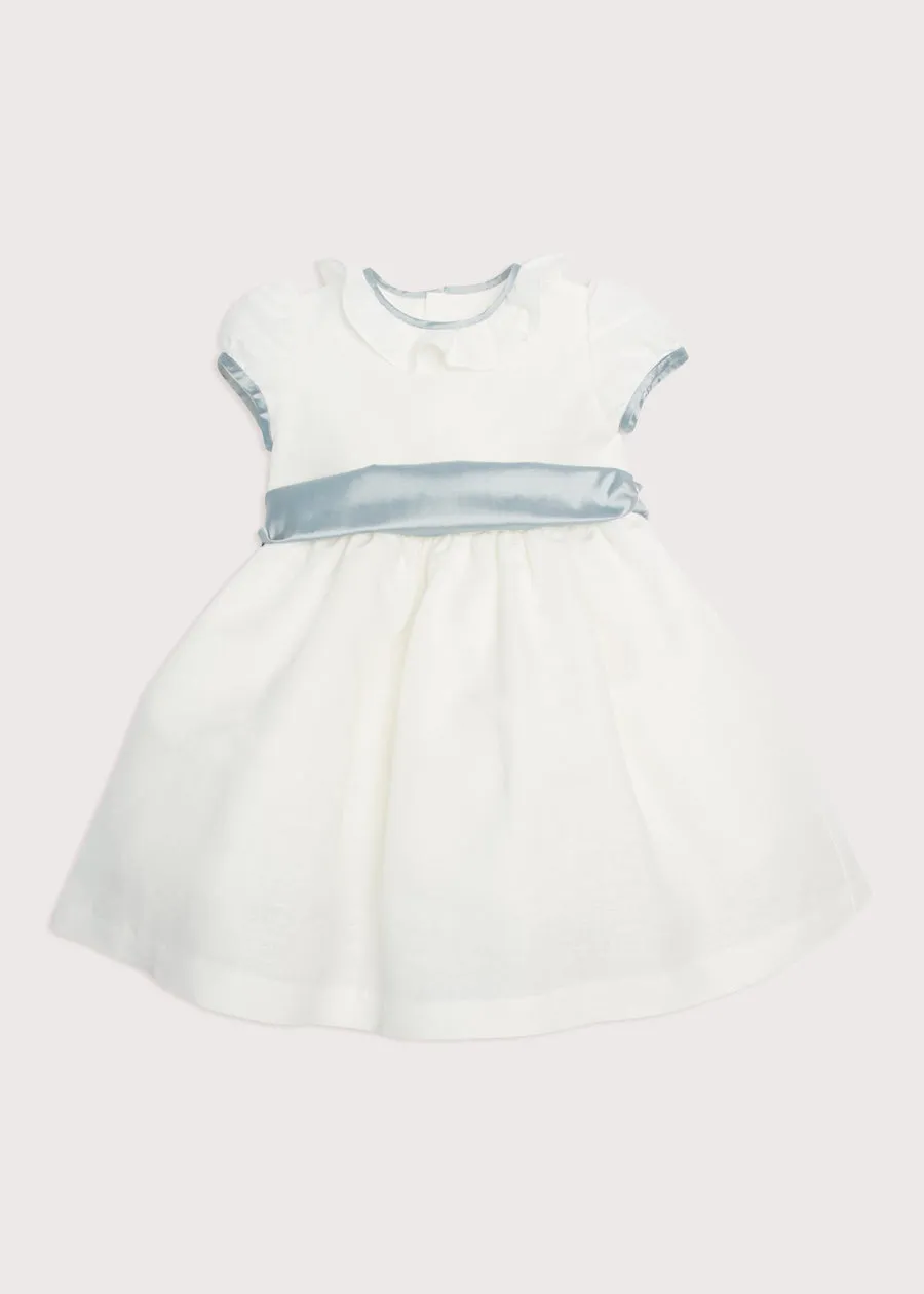 Flower Girl Ivory Dress with Blue Silk Sash (12mths-10yrs)