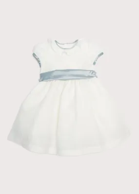 Flower Girl Ivory Dress with Blue Silk Sash (12mths-10yrs)