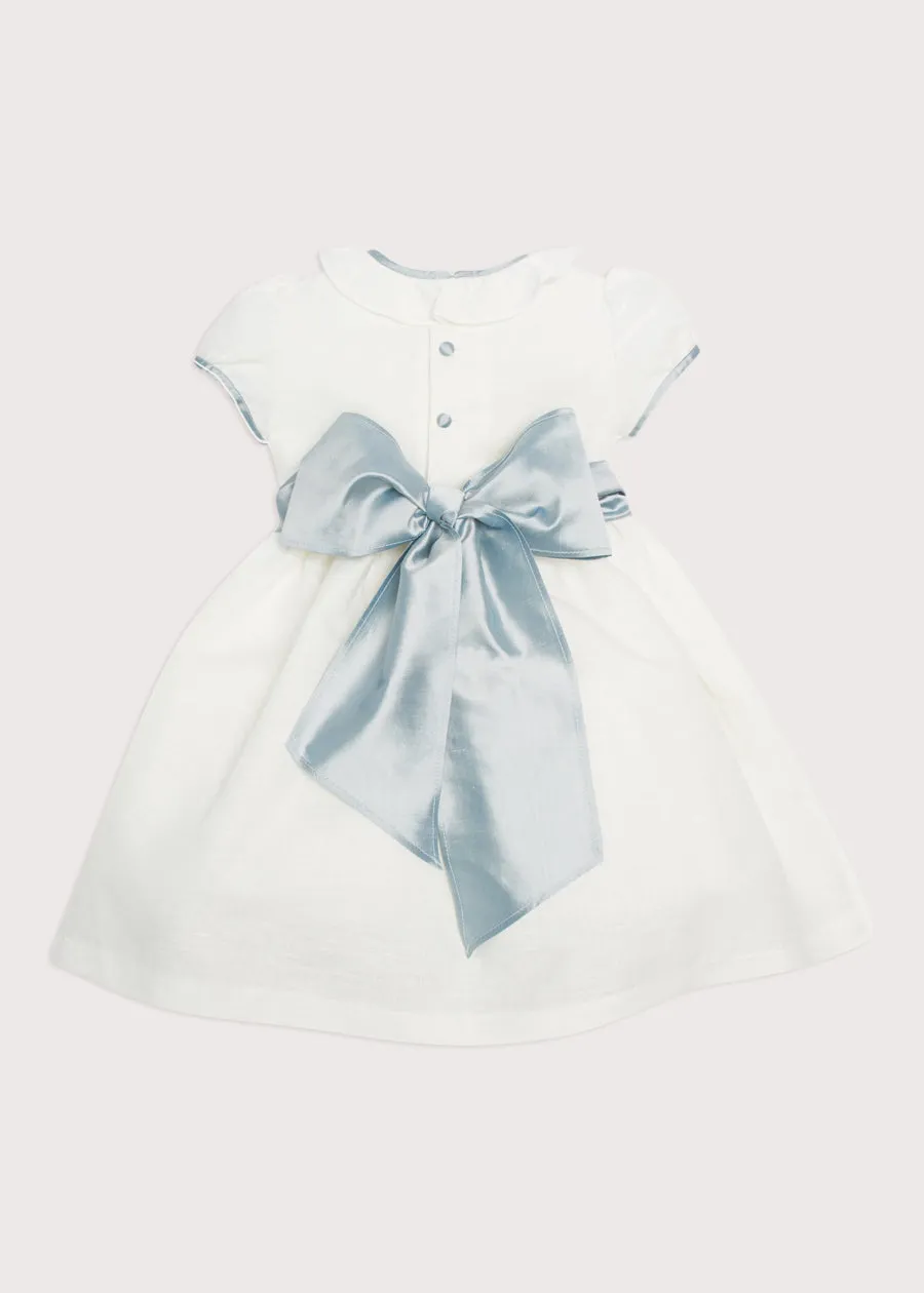 Flower Girl Ivory Dress with Blue Silk Sash (12mths-10yrs)