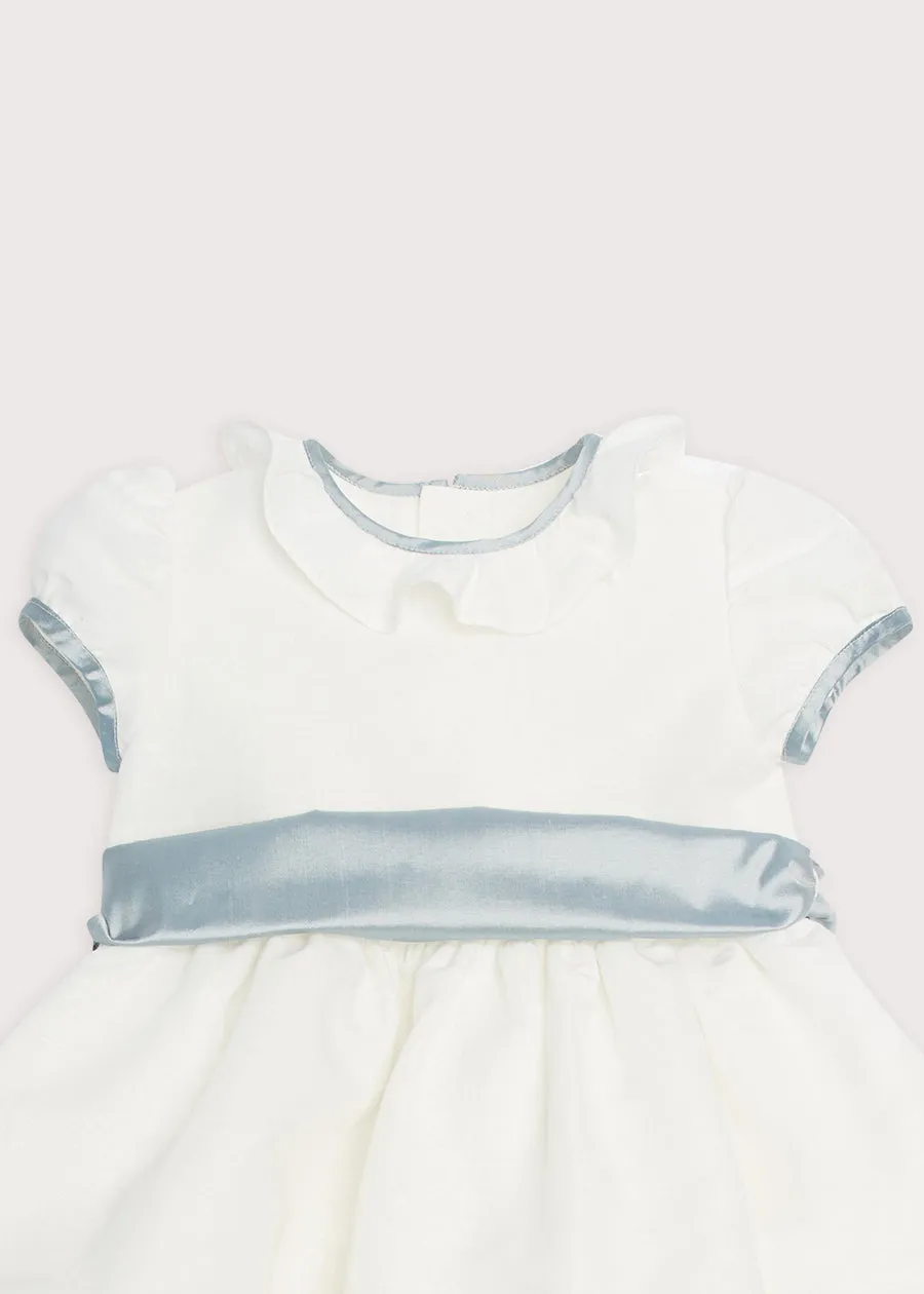 Flower Girl Ivory Dress with Blue Silk Sash (12mths-10yrs)