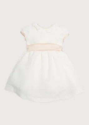 Flower Girl Ivory Dress with Pink Silk Sash (12mths-10yrs)