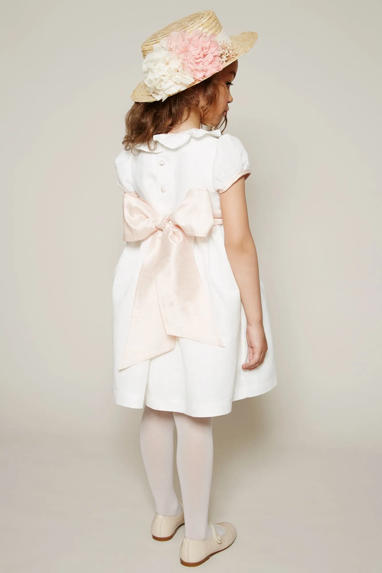 Flower Girl Ivory Dress with Pink Silk Sash (12mths-10yrs)