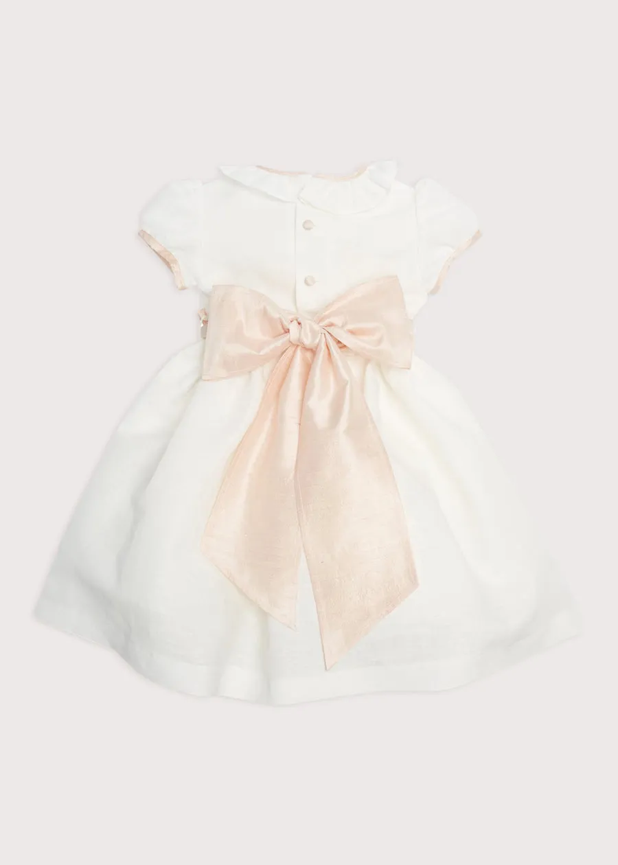 Flower Girl Ivory Dress with Pink Silk Sash (12mths-10yrs)